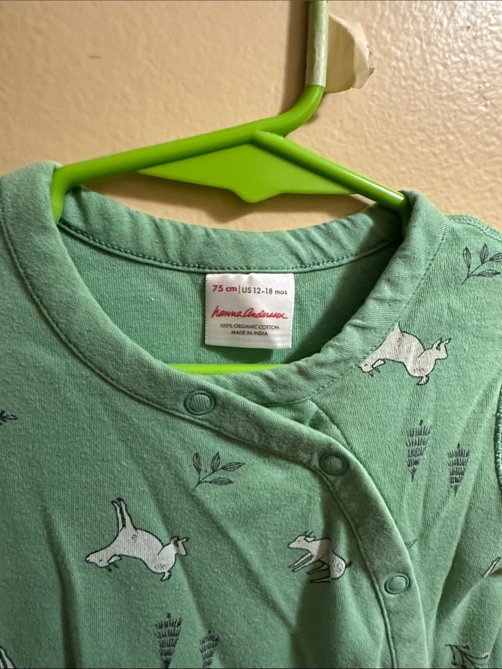 Hanna Andersson Mint Green Bunny Print One-Piece Footie - Picture 2 of 2